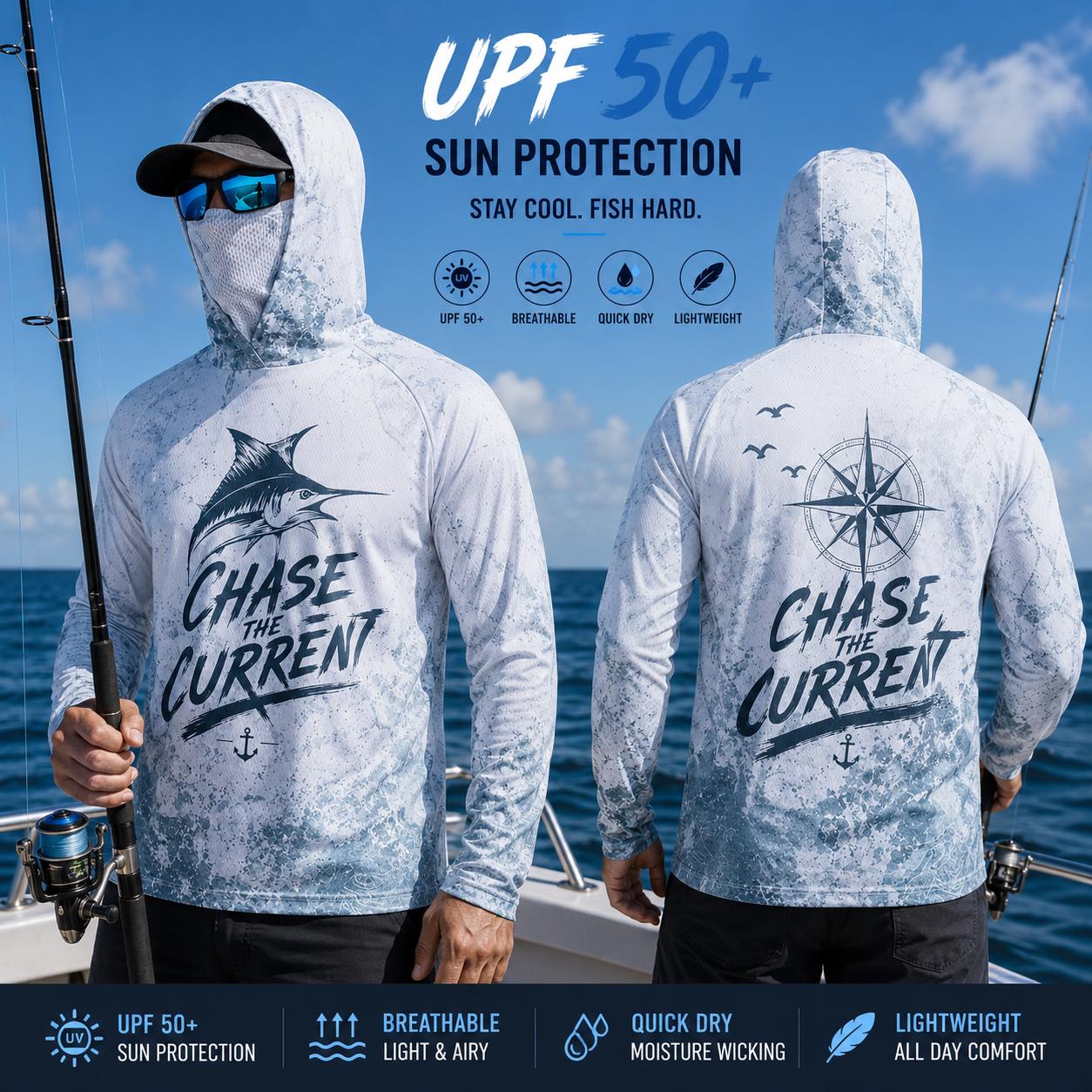 Fishing Mask Sun Protection - Мужская рыболовная толстовка с длинным рукавом,