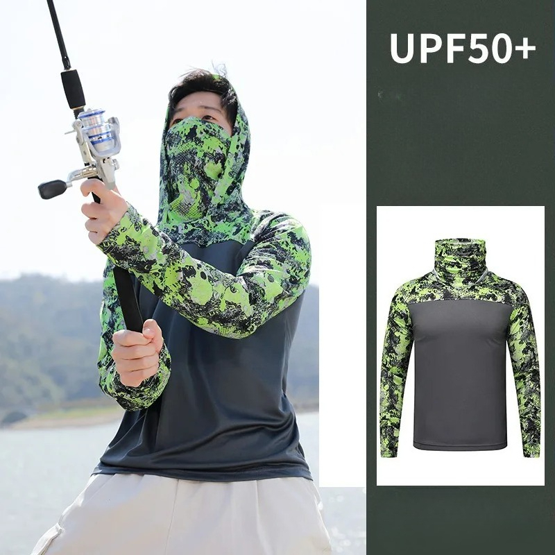 Fishing Mask Sun Protection - Мужская рыболовная рубашка с капюшоном, солнцезащитная