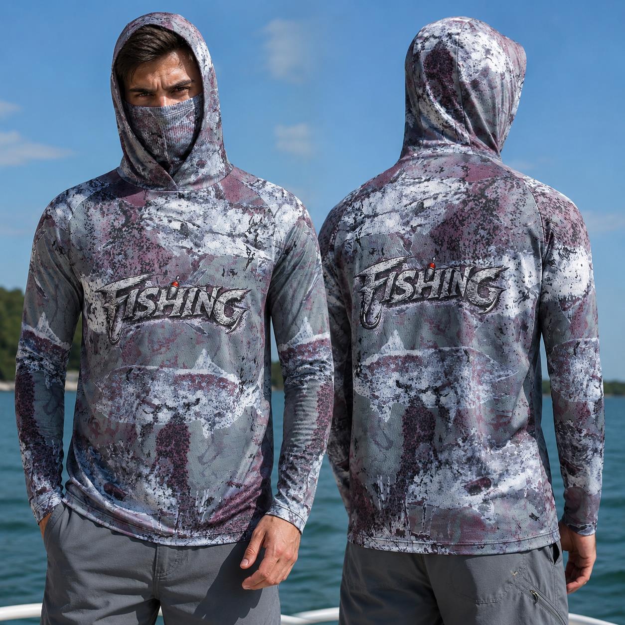 Fishing Mask Sun Protection - Рыболовная рубашка с капюшоном для мужчин,