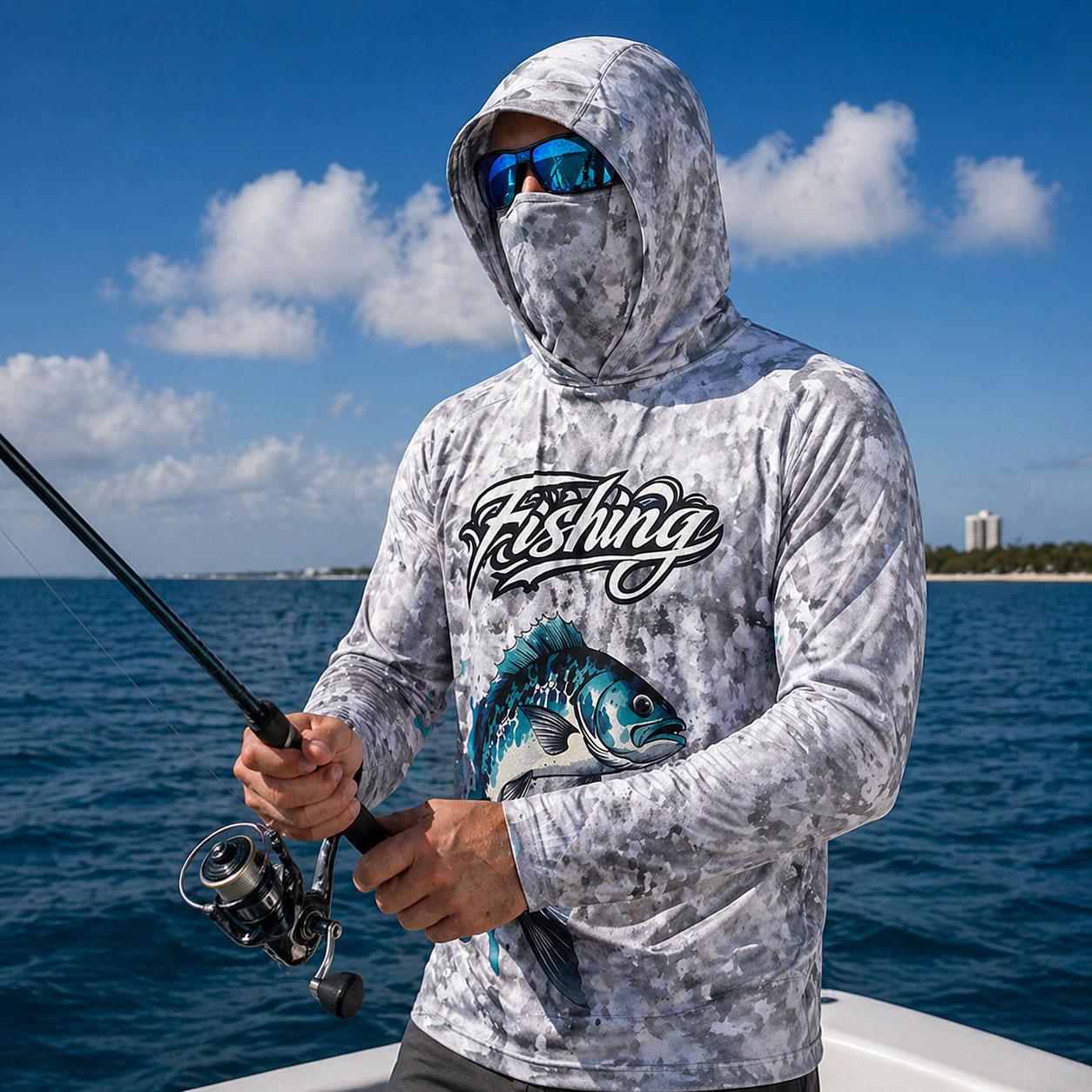 Fishing Mask Sun Protection - Рыболовная рубашка с капюшоном для мужчин,