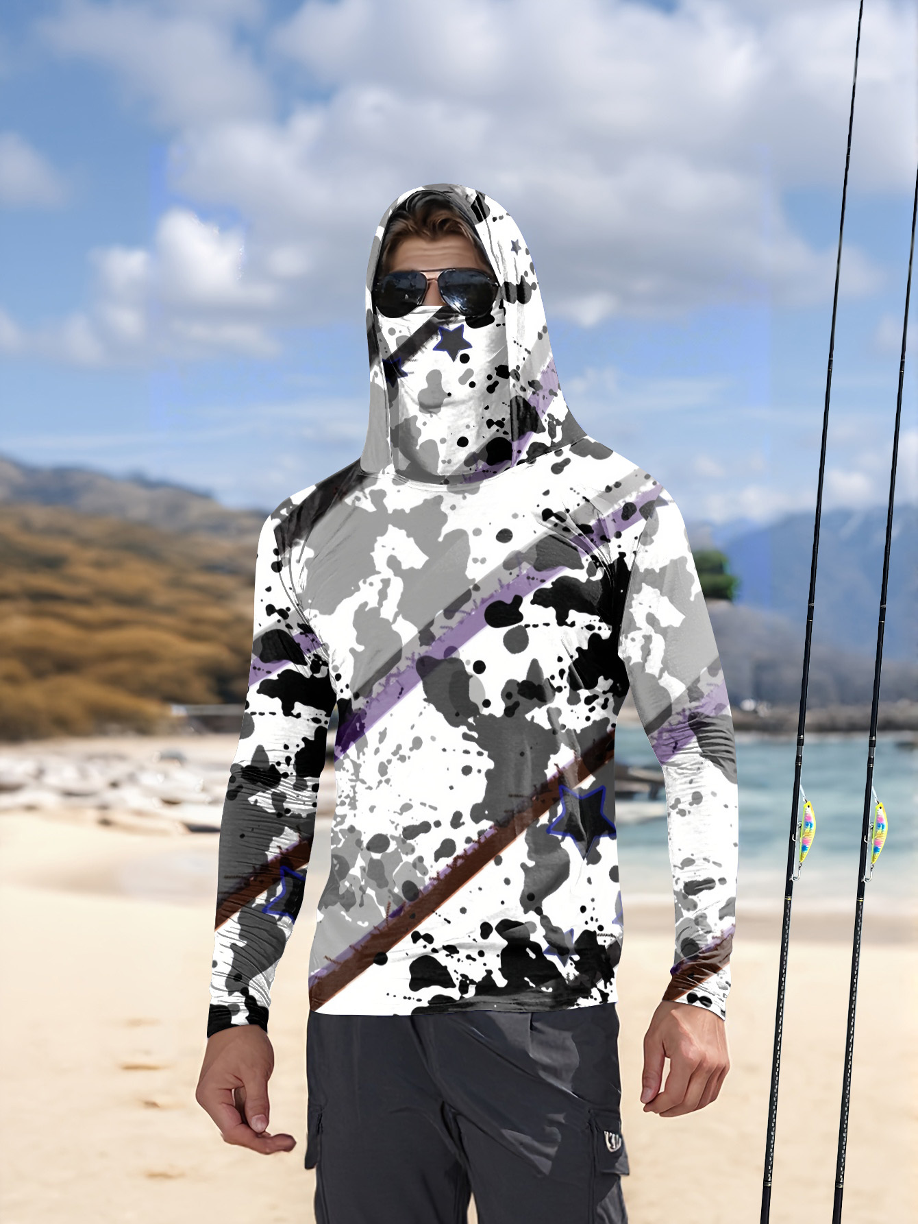 Fishing Shirt Uv Protection - Мужская рубашка для рыбалки с капюшоном,